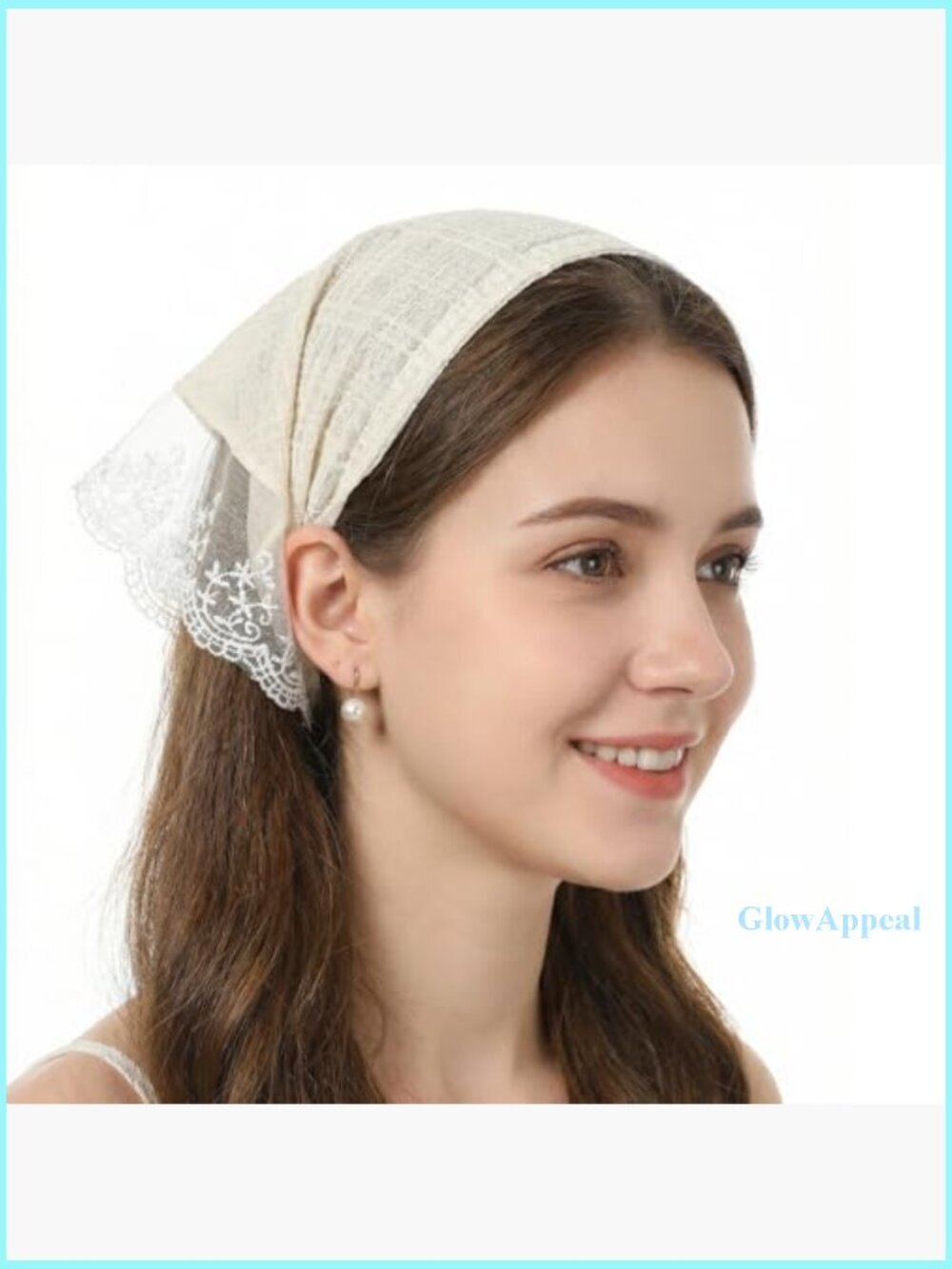 Vintage Lace Triangle Head Scarf, Polyester, 78x32cm, 2-Piece Set - Picture 4 of 7